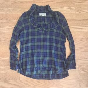 EUC Trovata Erica Pleated Collar Blouse Blackwatch Plaid, Size M